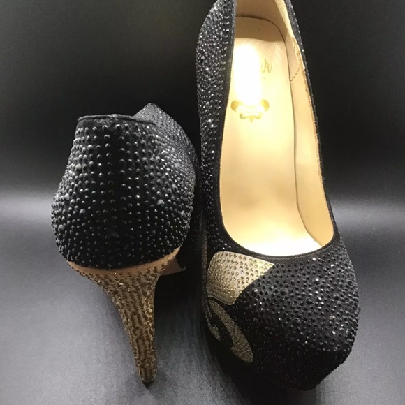 Herstar New Orleans Saints High Heel BLING Shoes - Picture 2 of 6